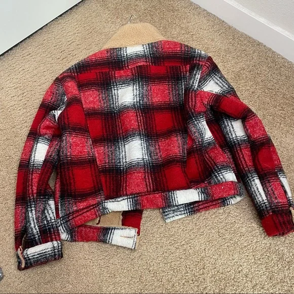 NSF RED SHERPA PLAID BOMBER JACKET SIZE SM - Picture 2 of 9